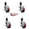 Service Caster 3'' Red Poly Swivel 1-5/8'' Expanding Stem Caster Set with Brake, 4PK SCC-EX20S314-PPUB-RED-TLB-158-4 - alternate 3